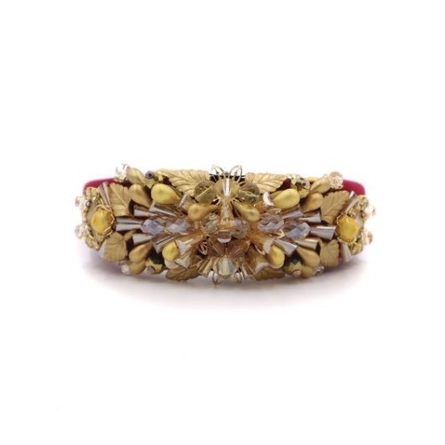 Diadema de pedrería burdeos y dorada