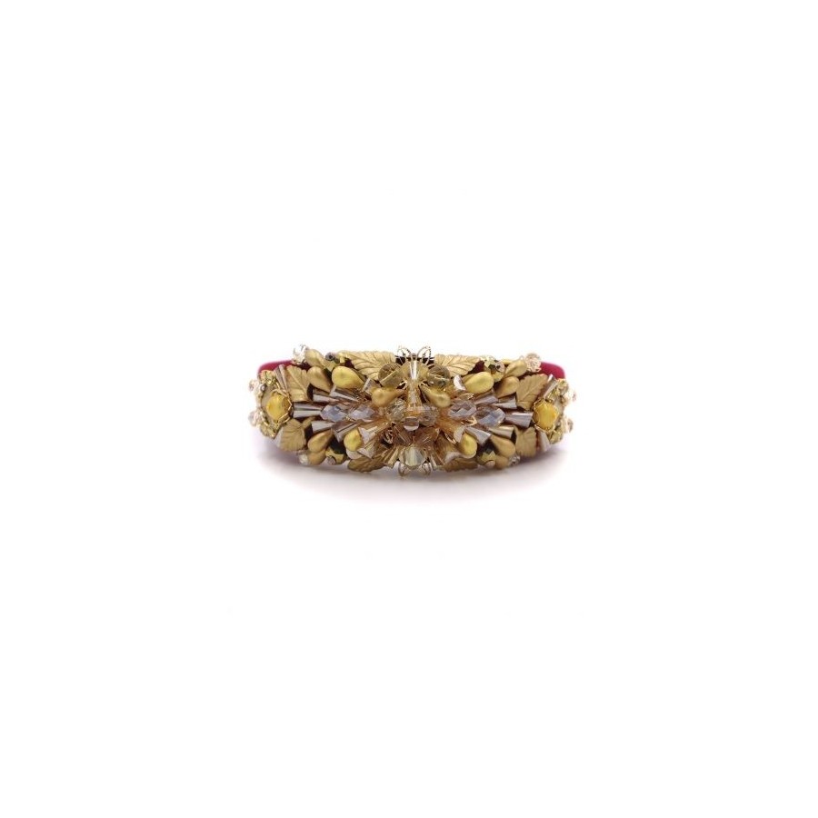 Diadema de pedrería burdeos y dorada