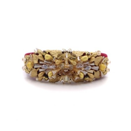 Diadema de pedrería burdeos y dorada