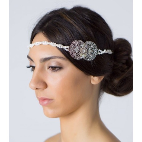 Tiara de novia con lágrimas de nácar