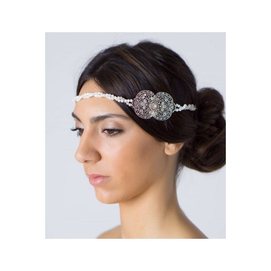 Tiara de novia con lágrimas de nácar