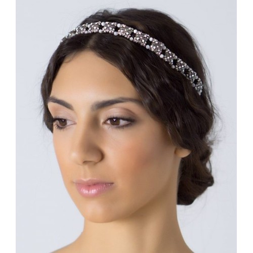 Diadema de novia fina con perlitas blancas