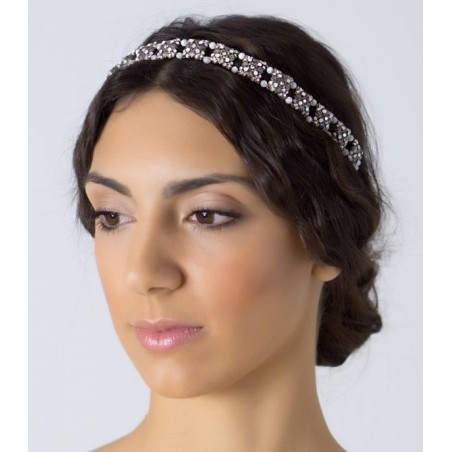 Diadema de novia fina con perlitas blancas
