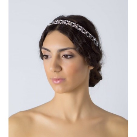 Diadema de novia fina con perlitas blancas