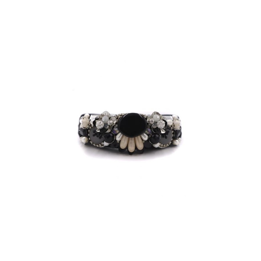 Diadema de pedrería negra con fornitura plata