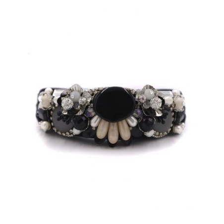 Diadema de pedrería negra con fornitura plata