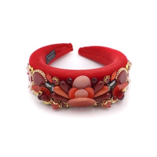 Diadema de pedrería tonos rojizos