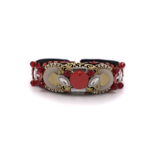 Diadema de pedrería negra y roja