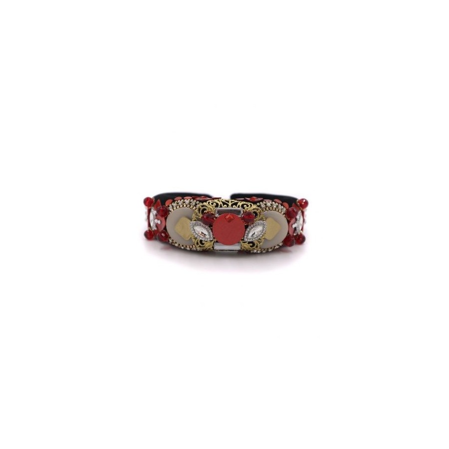 Diadema de pedrería negra y roja