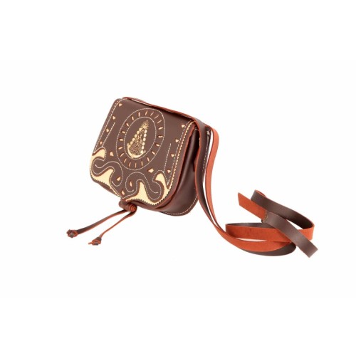 Bolso-bandolera de piel color Engrasado con Virgen del Rocío con fondo Crema