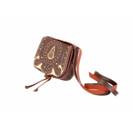Bolso-bandolera de piel color Engrasado con Virgen del Rocío con fondo Crema