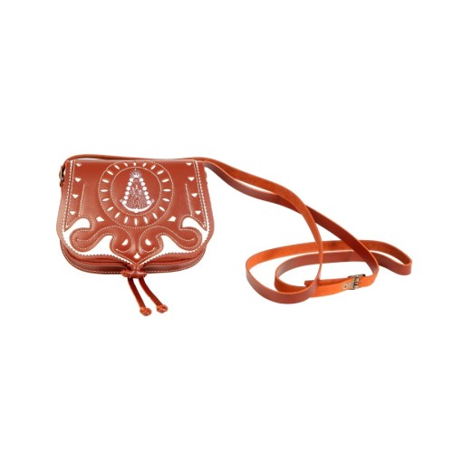 Bolso-bandolera de piel color Marrón con Virgen del Rocío