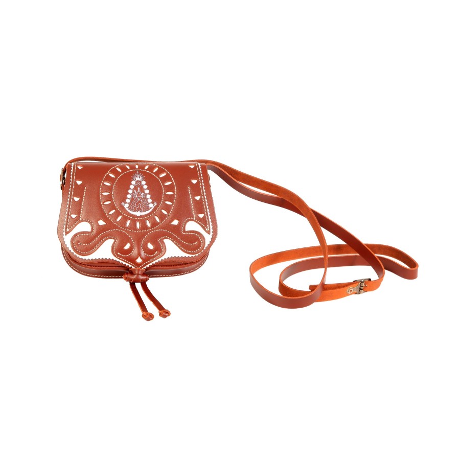 Bolso-bandolera de piel color Marrón con Virgen del Rocío