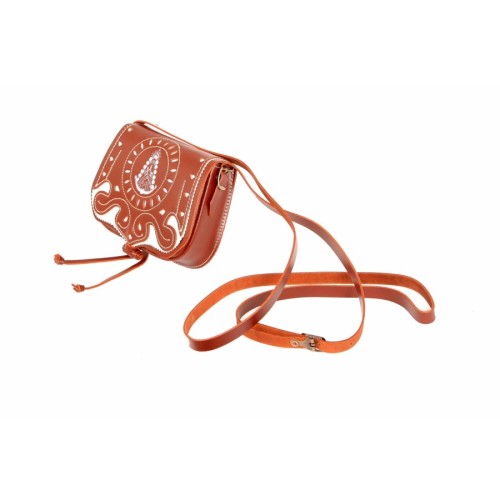 Bolso-bandolera de piel color Marrón con Virgen del Rocío