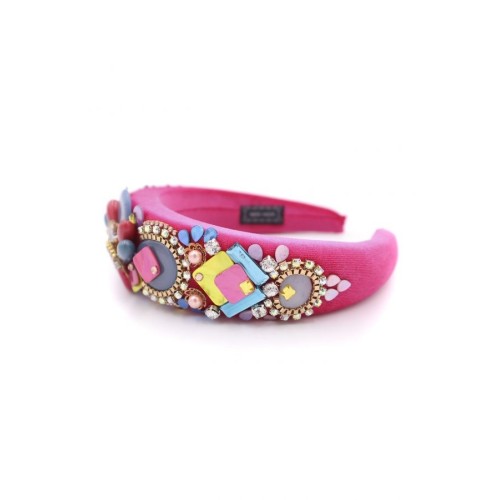 Diadema de pedrería rosa fucsia