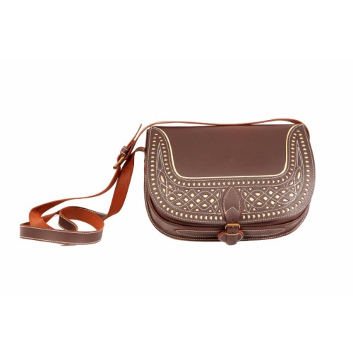 Bolso-bandolera grande de piel color Engrasado con fondo Crema