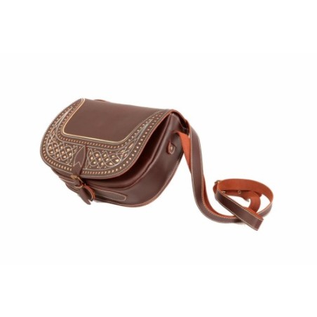 Bolso-bandolera grande de piel color Engrasado con fondo Crema