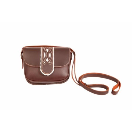 Bolso-bandolera rociero de piel color Engrasado con fondo Blanco Coria