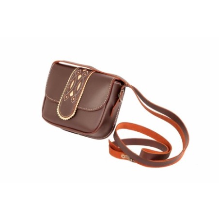 Bolso-bandolera rociero de piel color Engrasado con fondo Crema Coria