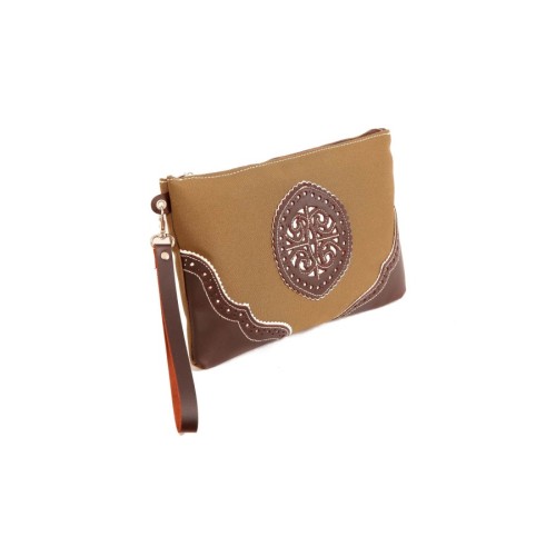 Bolso de mano rociero en piel color Albero Ocre