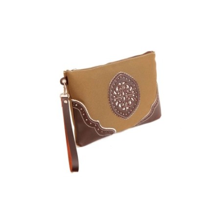 Bolso de mano rociero en piel color Albero Ocre