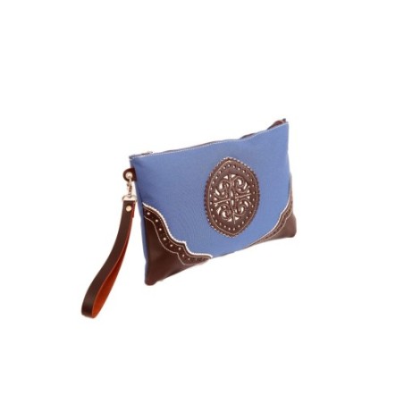 Bolso de mano rociero en piel color Azul Ducado