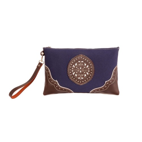 Bolso de mano rociero en piel color Azul Zafiro