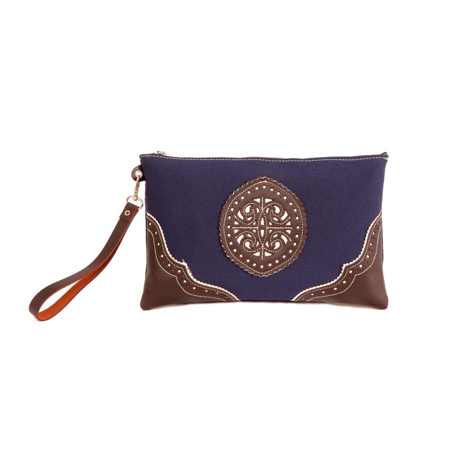 Bolso de mano rociero en piel color Azul Zafiro