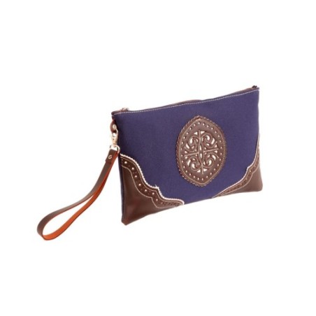 Bolso de mano rociero en piel color Azul Zafiro