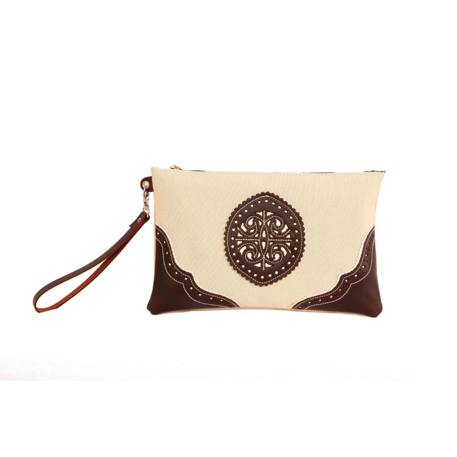 Bolso de mano rociero en piel color Crema