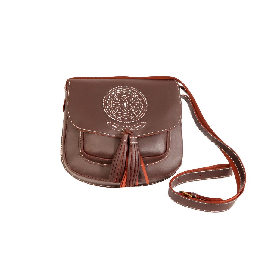 Bolso de piel color Engrasado con fondo Blanco con borlas Valverde