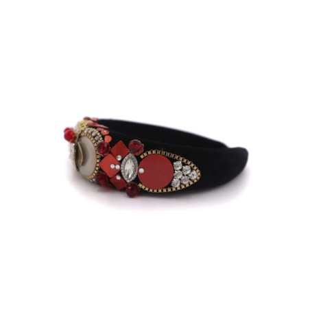 Diadema de pedrería negra y roja