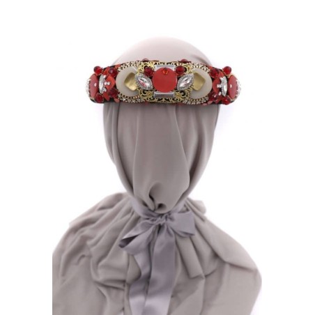 Diadema de pedrería negra y roja