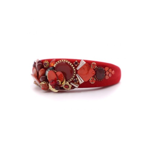 Diadema de pedrería tonos rojizos