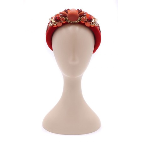 Diadema de pedrería tonos rojizos