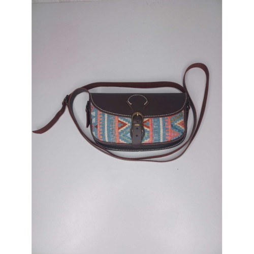 Bolso-bandolera rociero de piel color Engrasado estampado geométrico Brenes