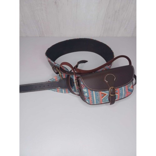 Bolso-bandolera rociero de piel color Engrasado estampado geométrico Brenes