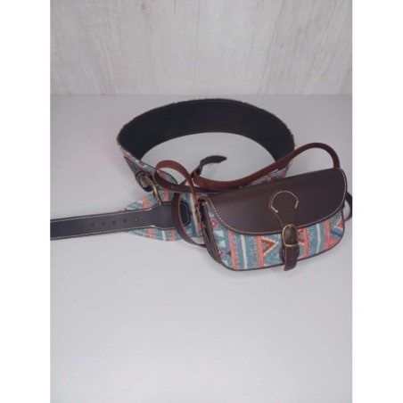 Bolso-bandolera rociero de piel color Engrasado estampado geométrico Brenes