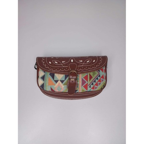 Bolso-bandolera rociero de piel color Marrón estampado de triángulos Rocío