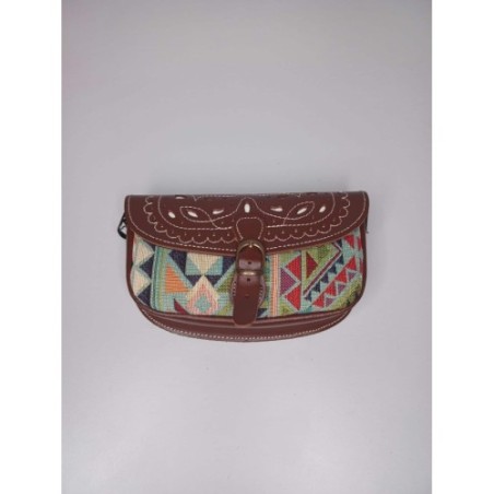 Bolso-bandolera rociero de piel color Marrón estampado de triángulos Rocío