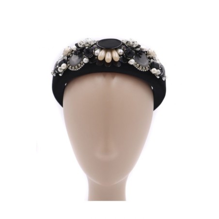 Diadema de pedrería negra con fornitura plata