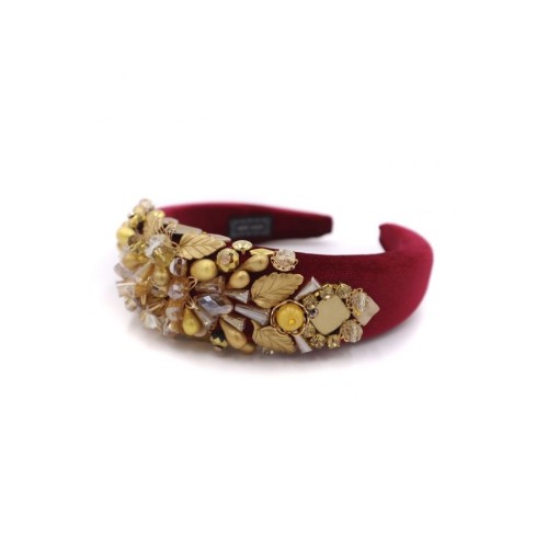 Diadema de pedrería burdeos y dorada