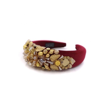 Diadema de pedrería burdeos y dorada