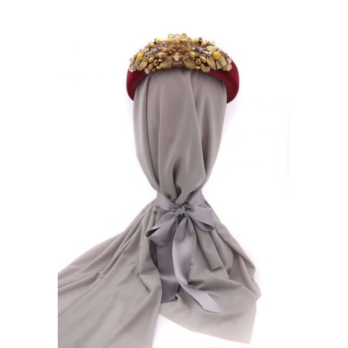 Diadema de pedrería burdeos y dorada