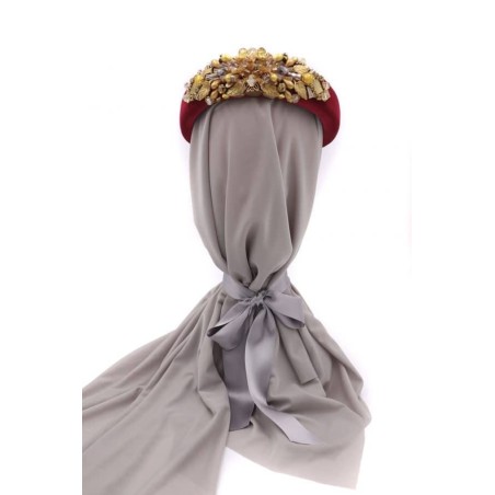 Diadema de pedrería burdeos y dorada