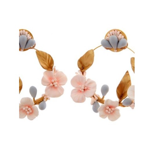 Pendientes de novia de aro de porcelana fría rosa nude y azul