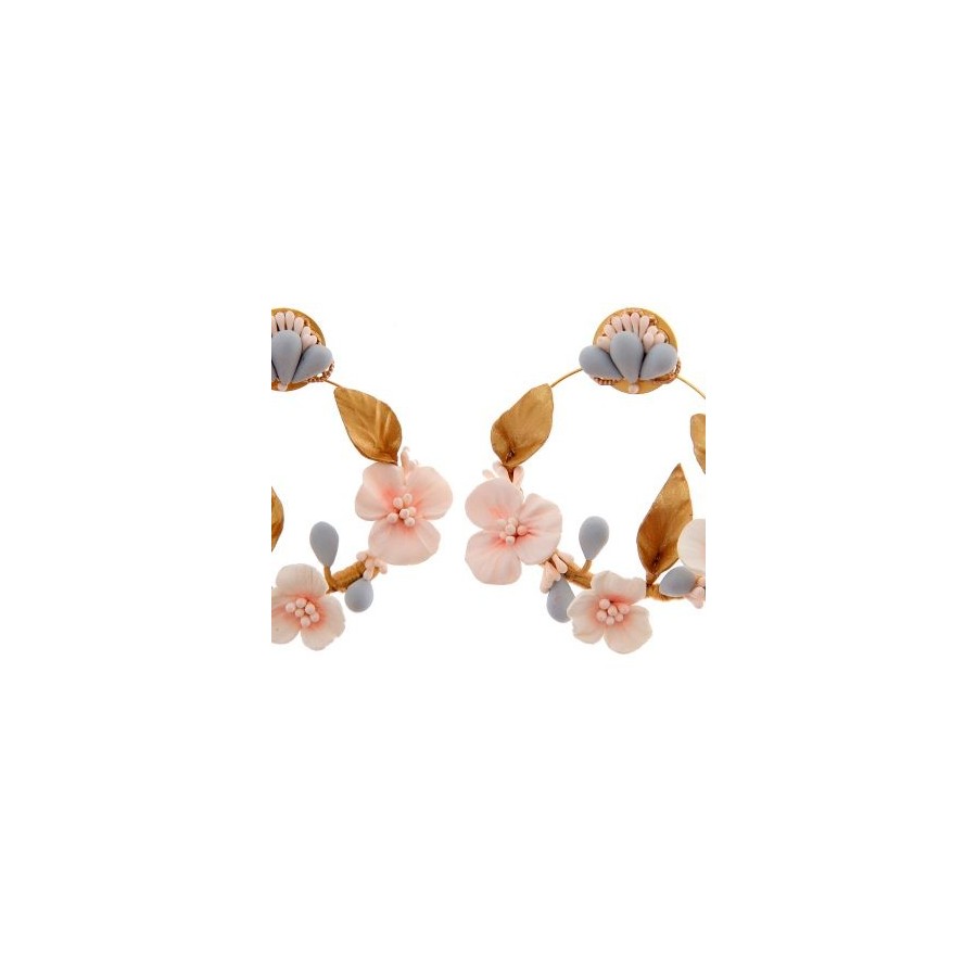 Pendientes de novia de aro de porcelana fría rosa nude y azul