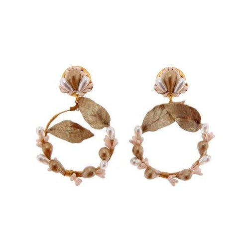 Pendientes de novia de aro con perlas de nácar y porcelana en blanco y dorado