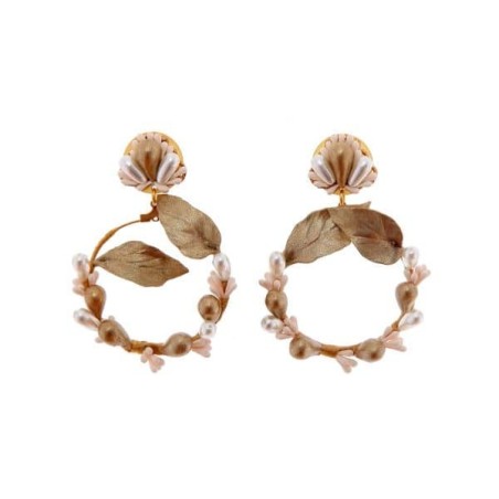 Pendientes de novia de aro con perlas de nácar y porcelana en blanco y dorado