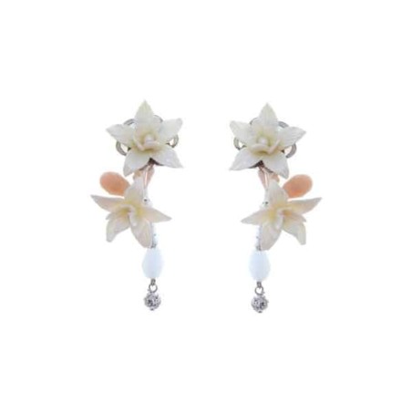 Pendientes de novia flores, cristal de Swarosvki y cristal faceteado en color rosa nude.